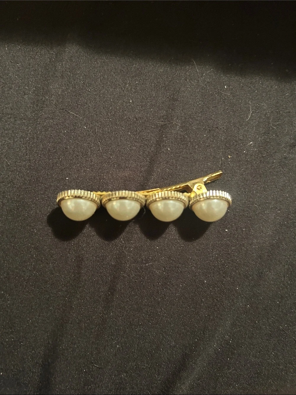Gold Pearl Accent Barrette Hair Clip - Classic White Pearls
